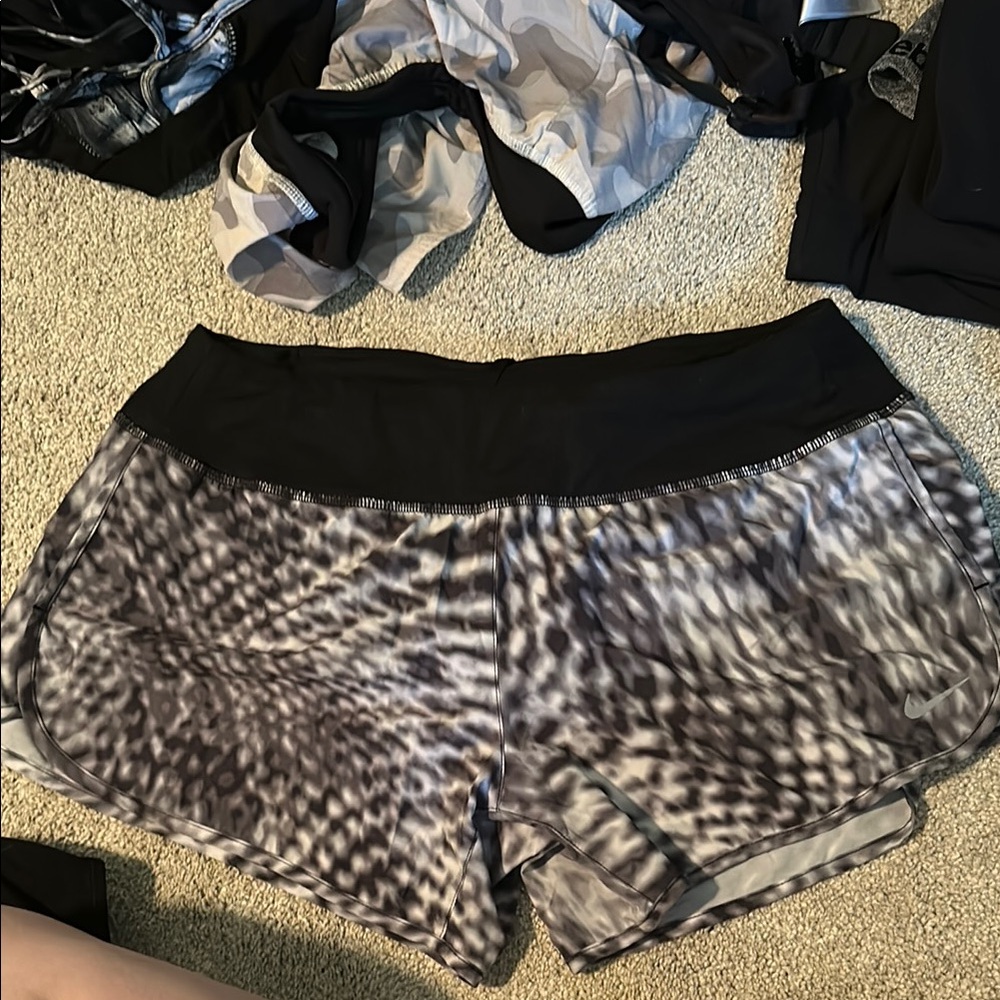 Nike Black and Gray Athletic Shorts with Reptile Print